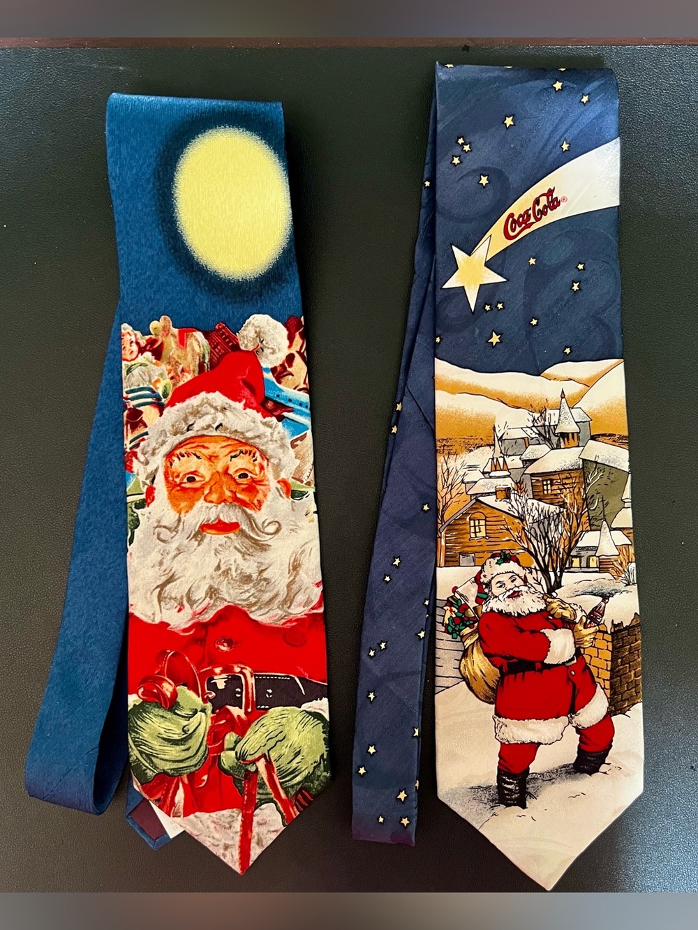 NOVELTY CHRISTMAS Ties Two Vintage 100% Silk RM Holidays & Coca-Cola Neckties